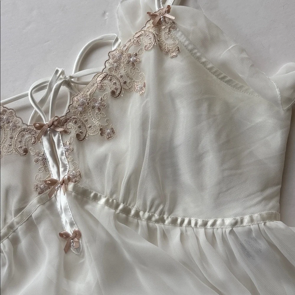 Vintage Y2K Princess Slip Dress White Renaissance Girly 90 L New Fairy Romantic - Picture 10 of 16